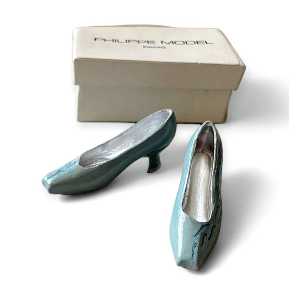 Vintage A pair of Miniature Metal Pumps, Philippe Model, from 80s,‎ very rare